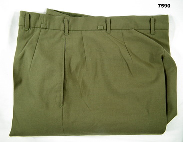 Polyester full length Khaki trousers.