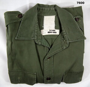 Green Army work dress shirt with long sleeves.
