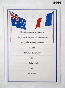 Programme - AWARD OF THE FRENCH LEGION OF HONOUR, Department of veterans Affairs, pre 21 7.1998