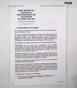 Brief History od Australia's Participation in Japan 1945-1952.