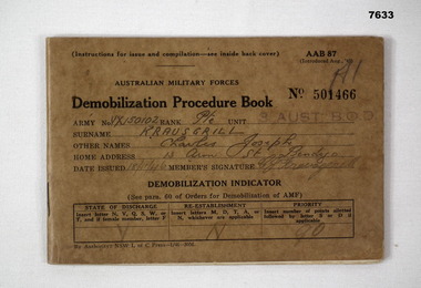 Demobilisation Procedure book for Charles Krausgrill.