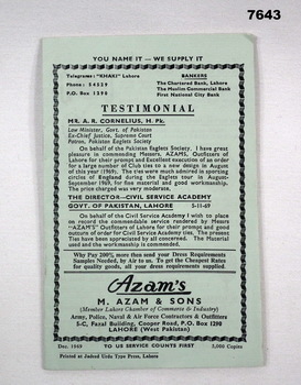 Advertising catalogue for various items of militaria.
