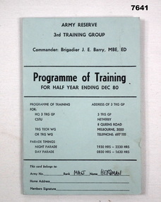 Flyer - PROGRAMME OF TRAINING, Army Reserve, Army Reserve: 3rd Training Group: Programme of Training, 1980