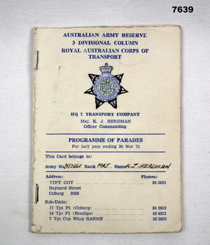 Transport: HQ7 TRANSPORT COMPANY: PROGRAMME OF PARADES.