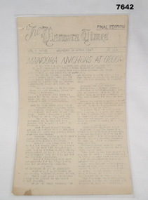 Document - THE MANOORA TIMES FINAL EDITION, THE MANOORA TIMES, VOL 1, NO.10 MONDAY 14 APRIL 1942, c1947