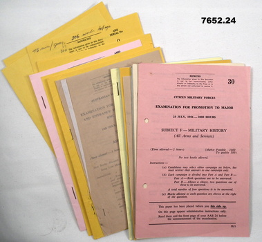 Collection of examination papers for Army Officer promotions.