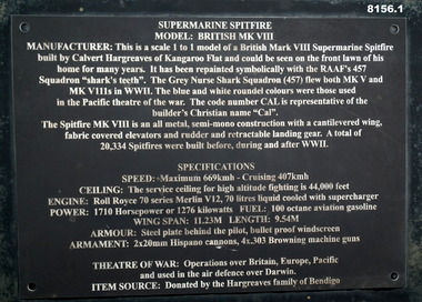 Plaque with details of a WW2 Spitfire.