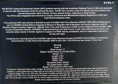 Plaque with details re the Armoured Personnel Carrier.