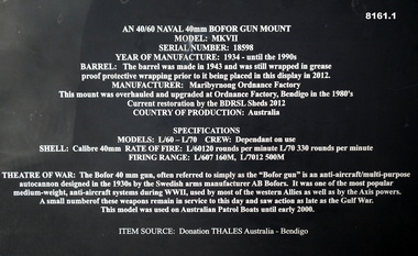 Plaque with details re the Bofor gun.