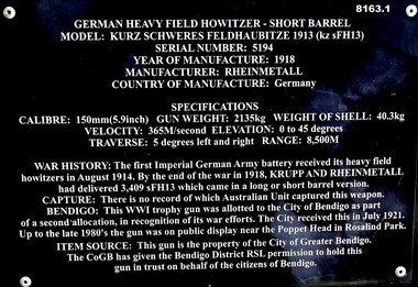 Plaque with details re the gun.