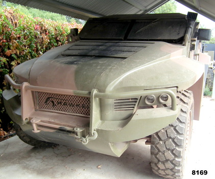 Frontal view of a Hawkei mobility vehicle.
