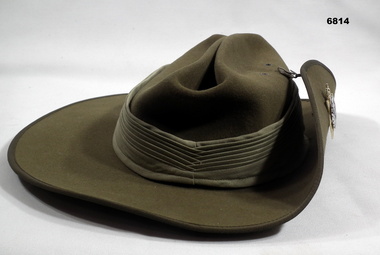 Khaki fur felt slouch hat.