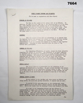 Document outlining customs and etiquette for the Officer's Mess.
