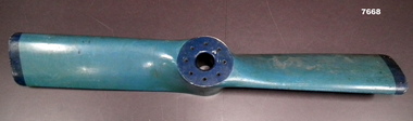 Blue wooden test propeller for aircraft.