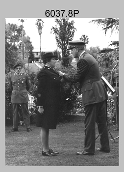Defence Force Service Medal Presentations at the Army Headquarters Survey Regiment, Fortuna Villa, Bendigo. c1976. 