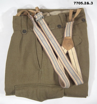 Army battle dress trousers with braces.