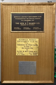Plaques mounted on a board re BDSC & BDRSLINC