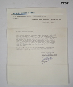Letter - CORRESPONDENCE, "Automotive Repair Specialists - GEO. R. INNES & SONS", 1967