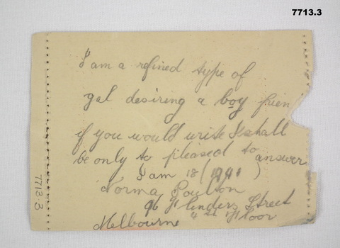 Back of Manufacturers label with handwritten note.