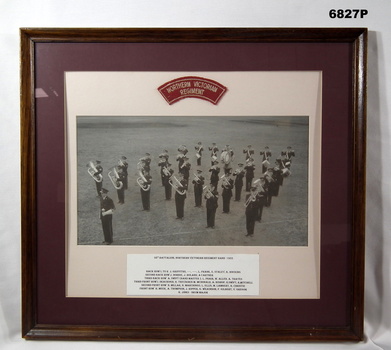 Framed photograph of 38 Bn Band 1955.