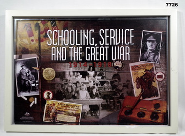 Framed poster commemorating ANZAC Day.