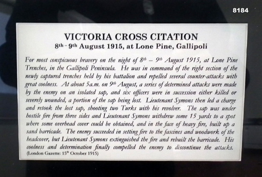 Text write up of Symons VC WW1.