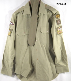 Army service dress shirt, trousers and necktie.