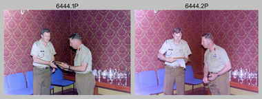 Commander 3rd Military District BRIG P. Davies AM, ADC visit to the Army Survey Regiment Fortuna, Bendigo. 1989.