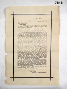 Letter of condolence to the mother of a soldier who died during the Boer War.