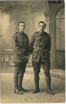 Francis Hughes on right 4521 57th Battalion, with 'Checker'
