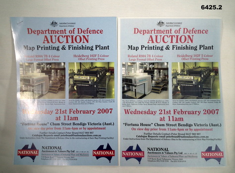 Auction Flyer, Blue, Photos of Printing Presses and lists of equipment