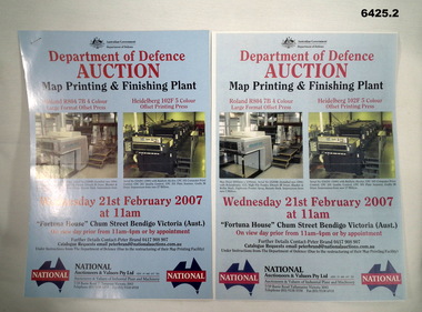 Auction Flyer, Blue, Photos of Printing Presses and lists of equipment