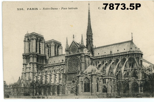 Postcard of Notre Dame, Paris, with letter on verso