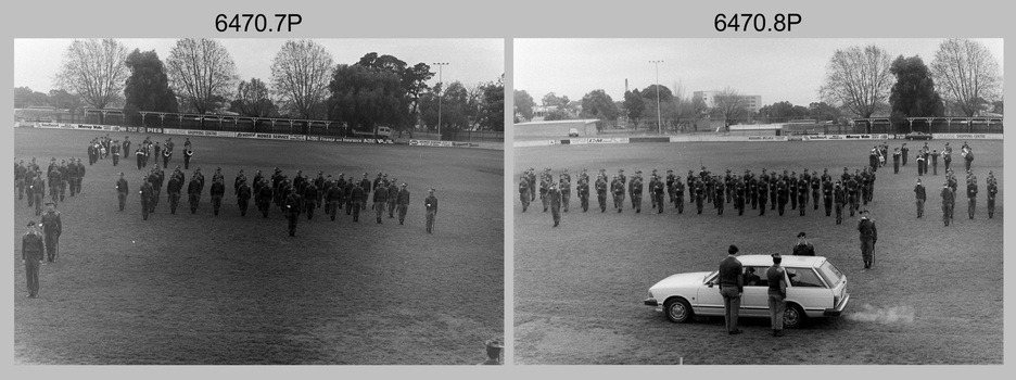 Army Survey Regiment Freedom of Entry Parade rehearsal, Queen Elizabeth Oval, Bendigo 1985.