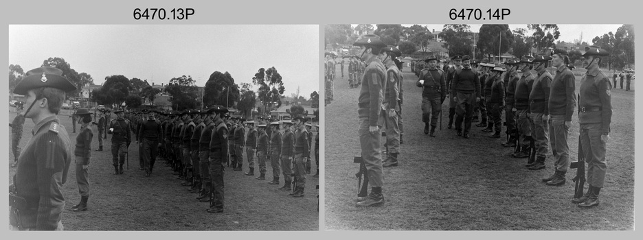 Army Survey Regiment Freedom of Entry Parade rehearsal, Queen Elizabeth Oval, Bendigo 1985.