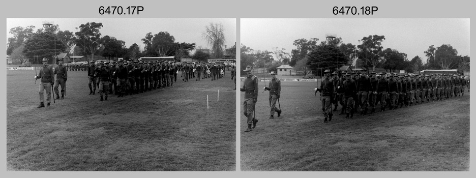 Army Survey Regiment Freedom of Entry Parade rehearsal, Queen Elizabeth Oval, Bendigo 1985.