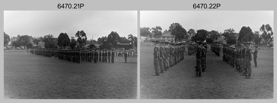 Army Survey Regiment Freedom of Entry Parade rehearsal, Queen Elizabeth Oval, Bendigo 1985.