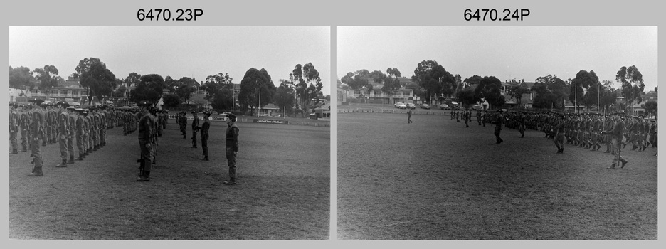 Army Survey Regiment Freedom of Entry Parade rehearsal, Queen Elizabeth Oval, Bendigo 1985.