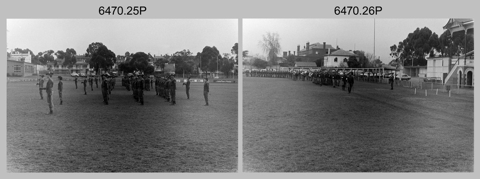 Army Survey Regiment Freedom of Entry Parade rehearsal, Queen Elizabeth Oval, Bendigo 1985.