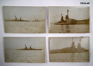 Four sepia toned photographs of WW1 German battleships in Scapa.