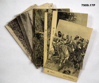 Collection of black and white postcard scenes related to the Battle of Waterloo and surrounds.