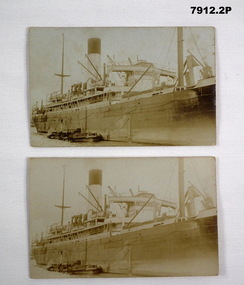 Two identical photographs of troop ship HMAS Ulysses.