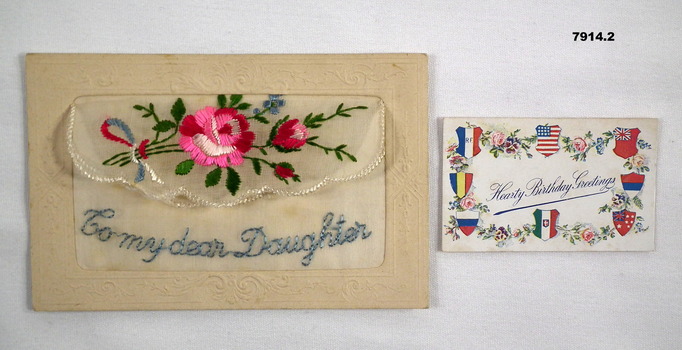 Embroidered Post card and a message card.