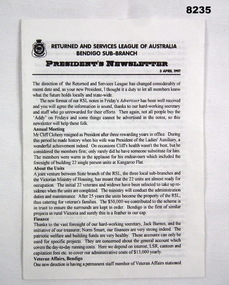 Newsletter - PRESIDENTS NEWSLETTER BRSL 1997, Bendigo RSL Sub Branch, April 1997