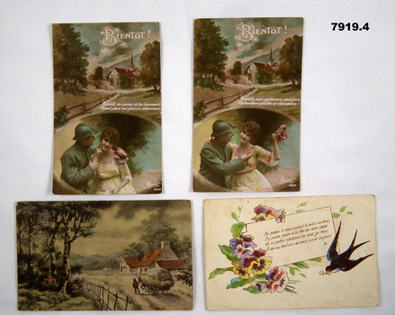 Four WW1 coloured postcards of French origin.