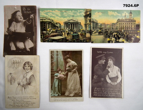 Collection of six miscellaneous postcards from WW1 era.