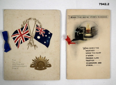 Two illustrated Christmas Cards dating from WW1.