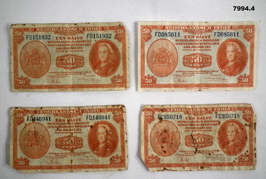 Currency - four notes for Dutch East Indies.