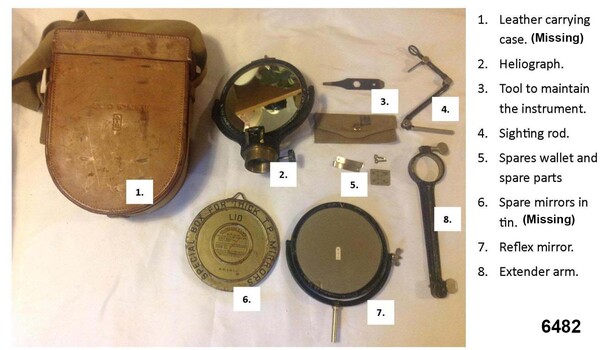 Parts index for a surveying Heliograph with reflecting mirrors