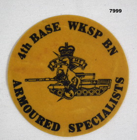 Circular drink coaster marked '4th Base WKSP BN.'